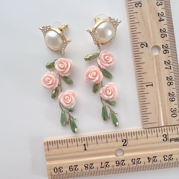 Nicola Bathie Embellished Pearly Pink Floral Drop Earrings - Picture 6 of 6